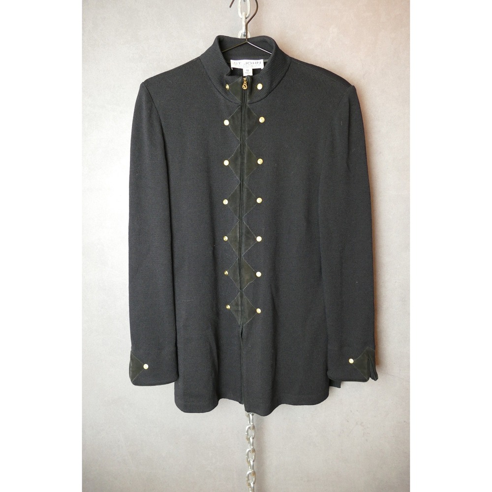 St John Collection Black Knit Blazer Gold Button Made‎ in USA Women Size 10 READ